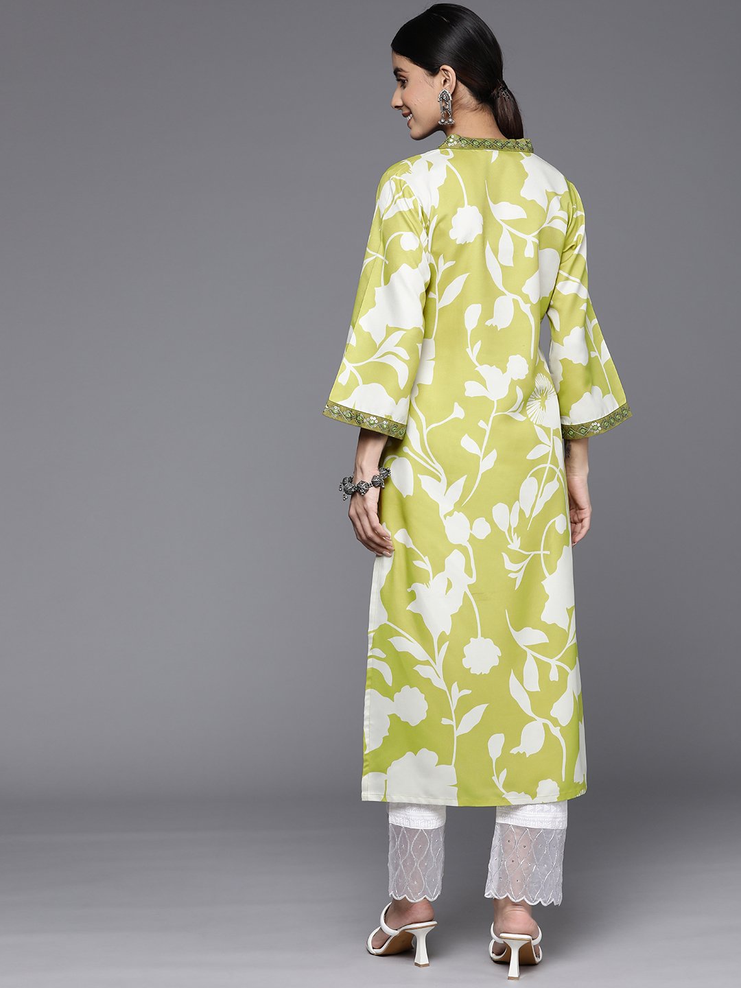 Varanga - Women Lime Green Floral Printed Kurta Only