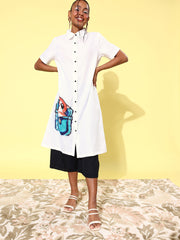 Women's Quirky Print Loose Shirt with Black Culottes