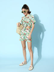 StyleStone Women's Floral Polyester Top and Shorts Co-Ord Set