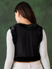 StyleStone Women's Denim and Fur Trim Bolero Crop Shrug