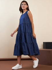 StyleStone Women's Lose Fit Tiered Denim Dress