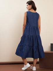 StyleStone Women's Lose Fit Tiered Denim Dress