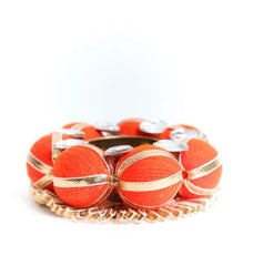 Handmade Orange Pompom Tealight Holder Diyas, Set of 4 | Vibrant Candle Holders for Diwali, Home Decor, Puja & Gifting