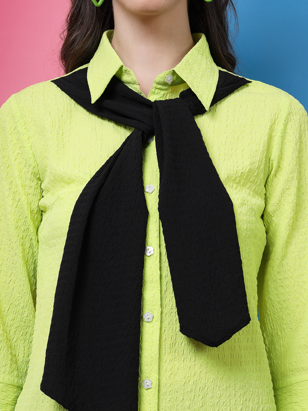 athena self design shirt style top with scarf attached