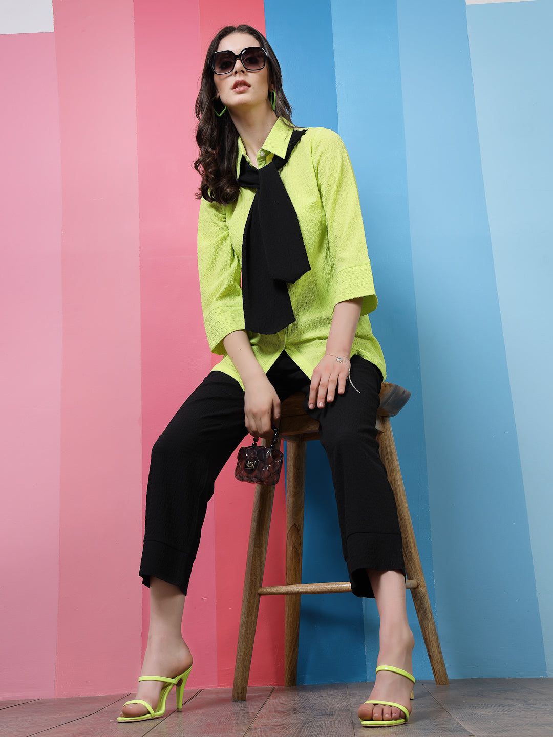 athena self design shirt style top with scarf attached