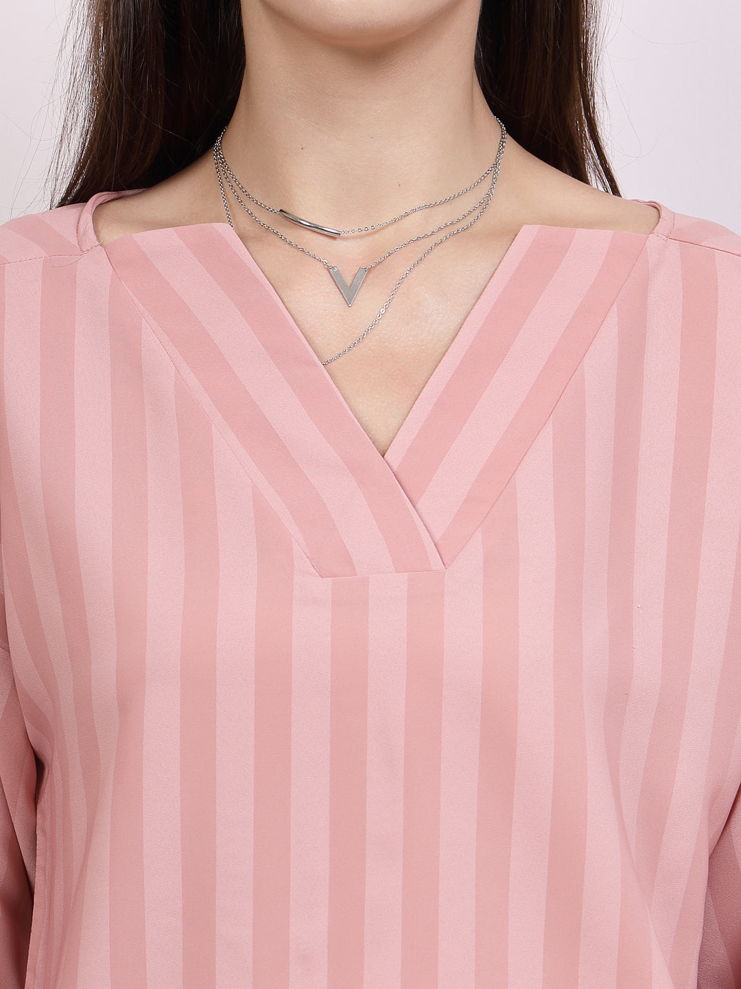 athena checked v neck cuffed sleeves regular top