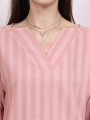 athena checked v neck cuffed sleeves regular top