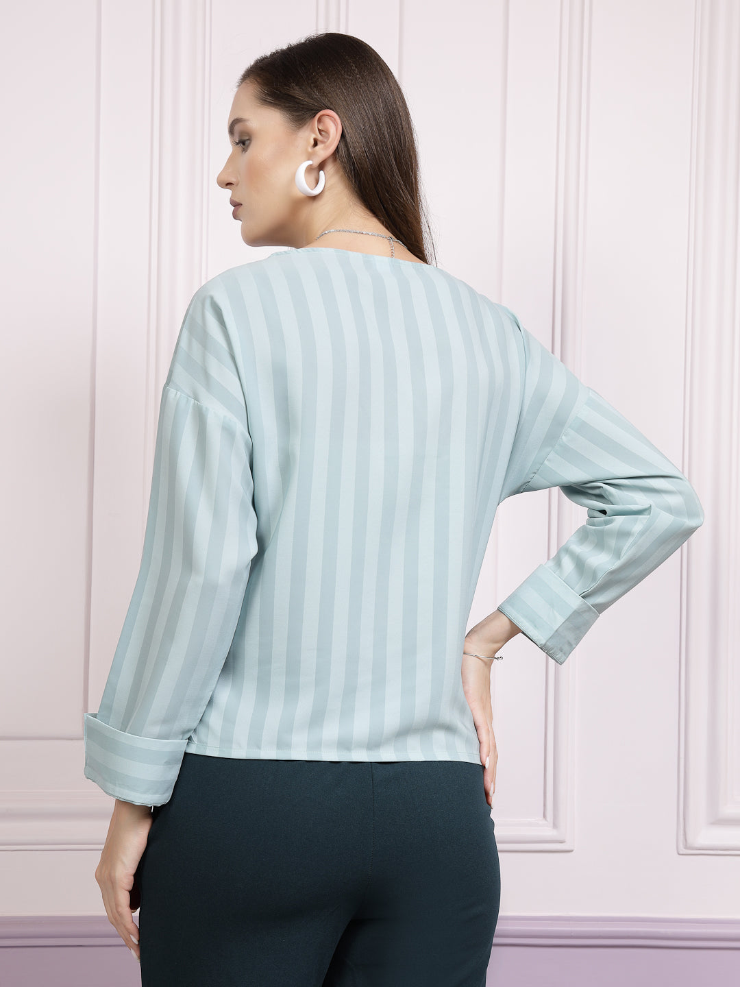 athena teal striped v neck top