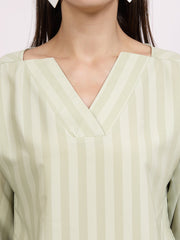 athena green striped notched neck top