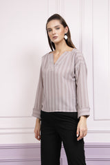 athena vertical stripes v neck cuffed sleeves regular top