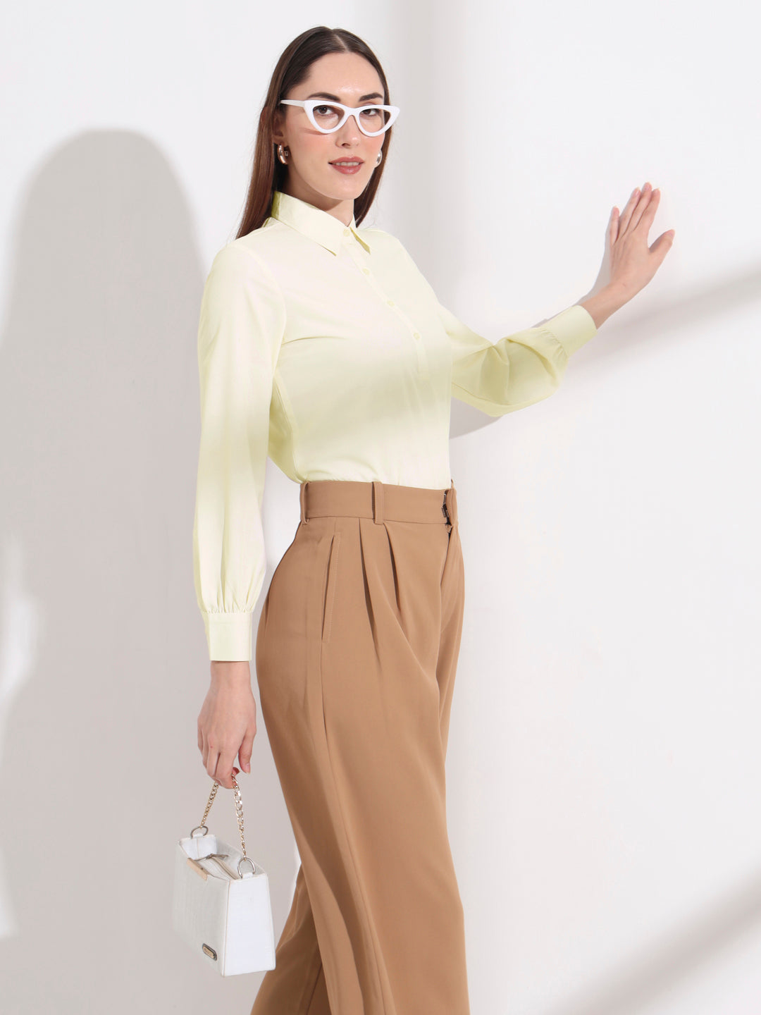 womens opaque regular sleeves shirt style top