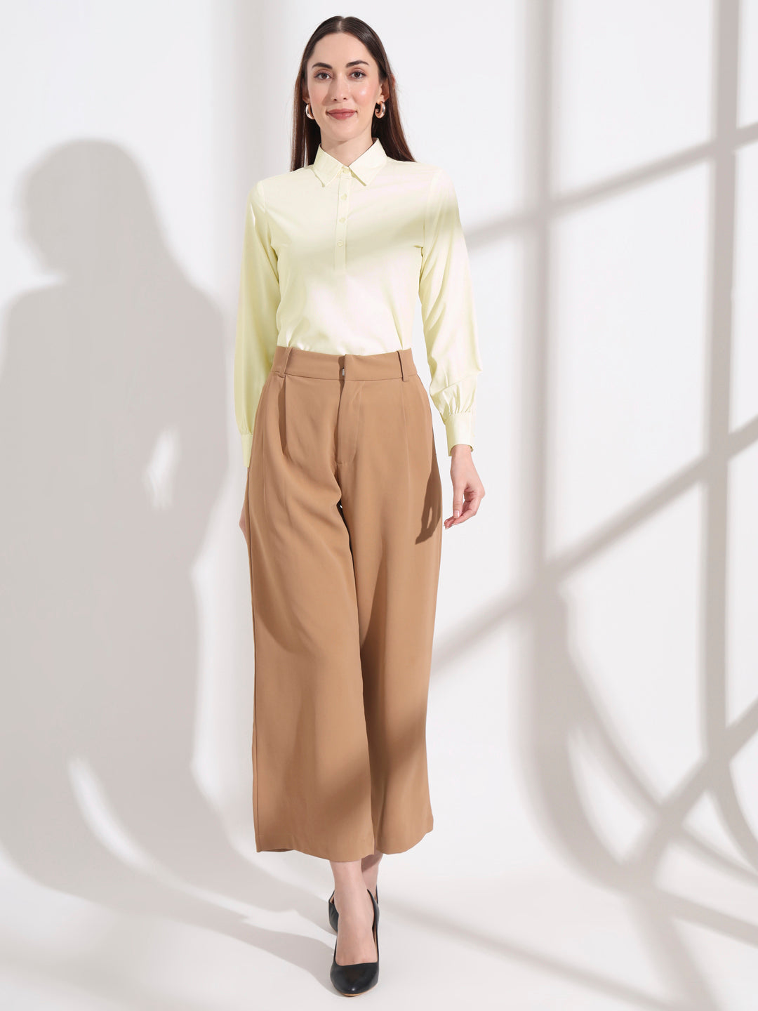 womens opaque regular sleeves shirt style top