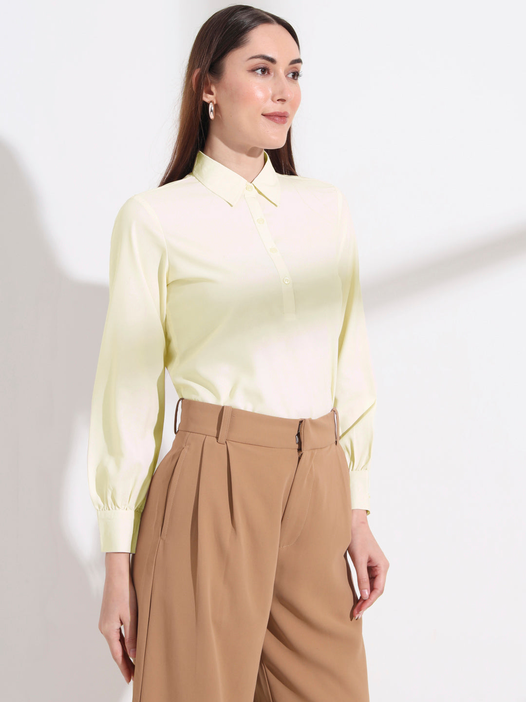 womens opaque regular sleeves shirt style top
