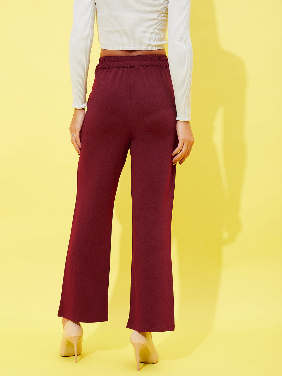 athena women comfort high rise plain parallel trousers