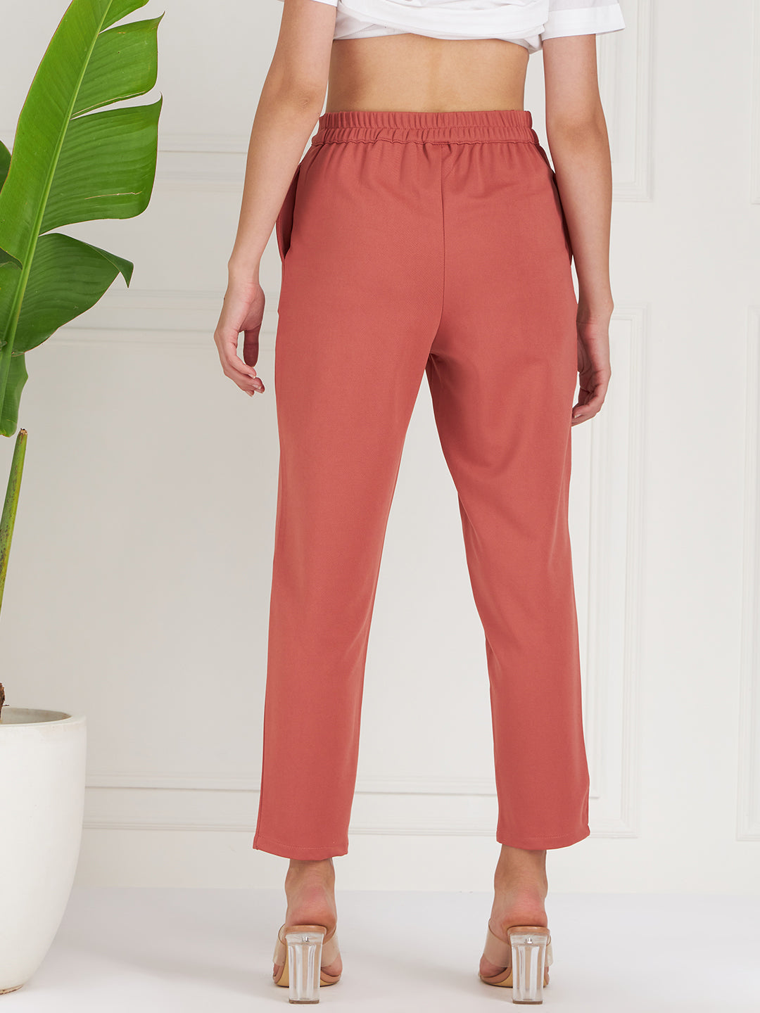 athena women pink relaxed straight leg fit pleated trousers 1