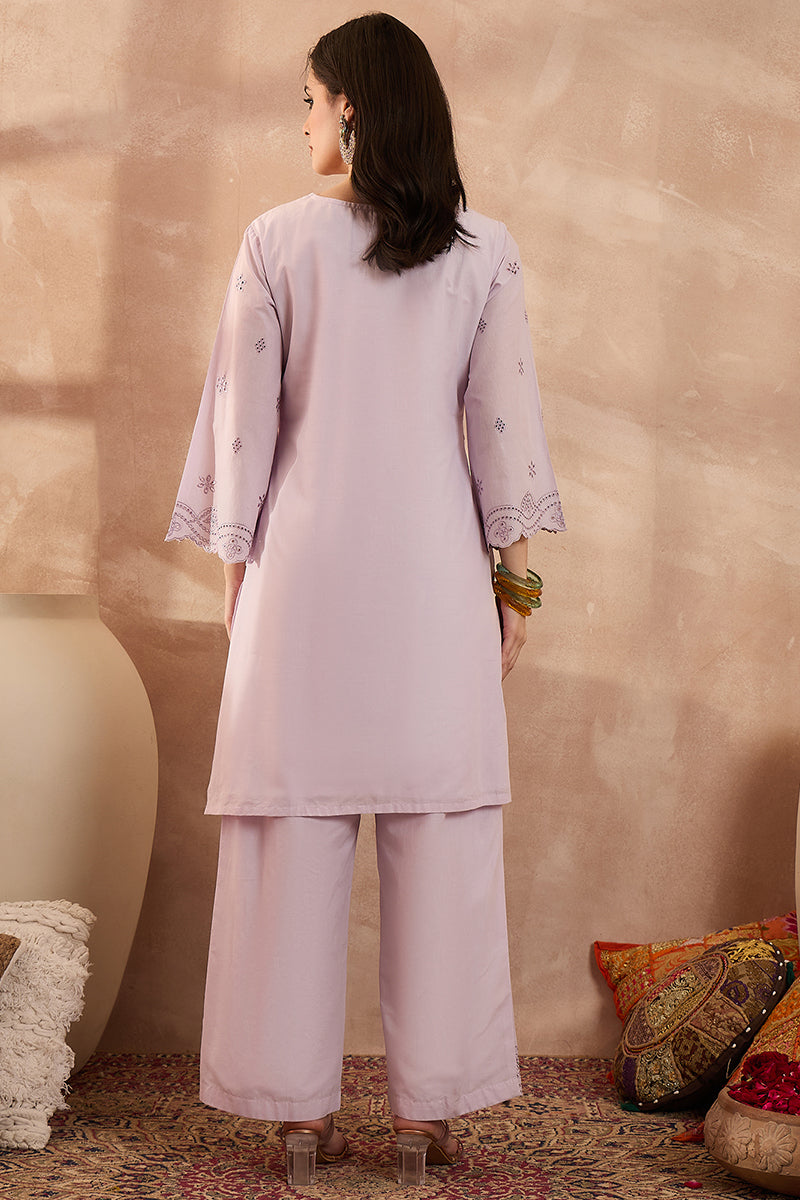 lavender pure cotton embroidered scalloped coord sets