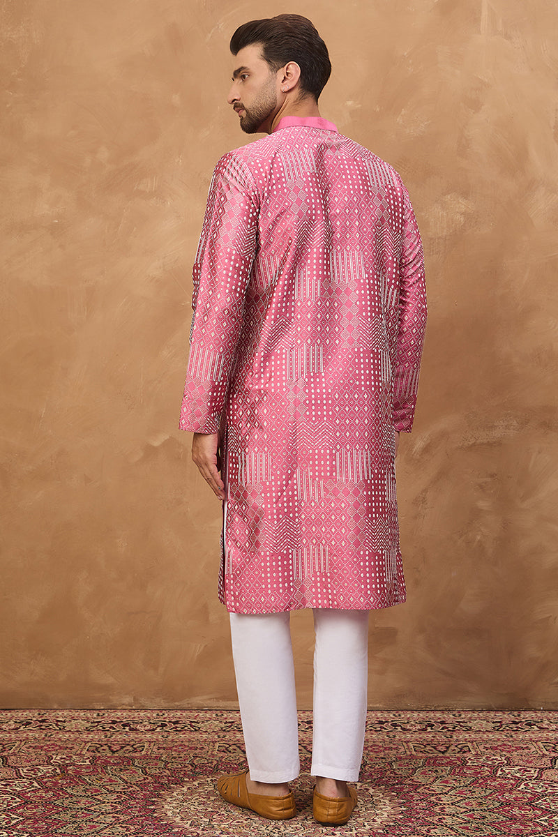 Pink Silk Blend Geometric Printed Straight Kurta MKU1526