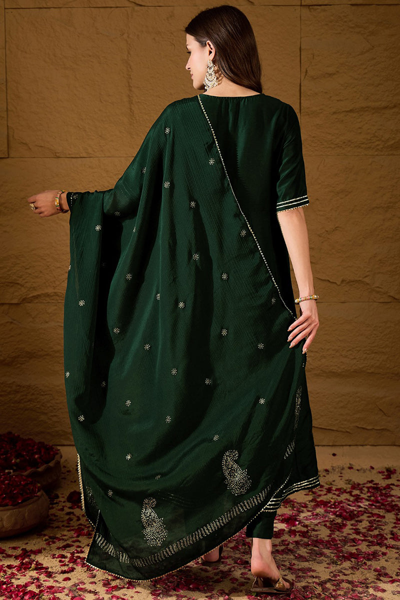 green cotton embroidered anarkali suit set