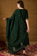 green cotton embroidered anarkali suit set