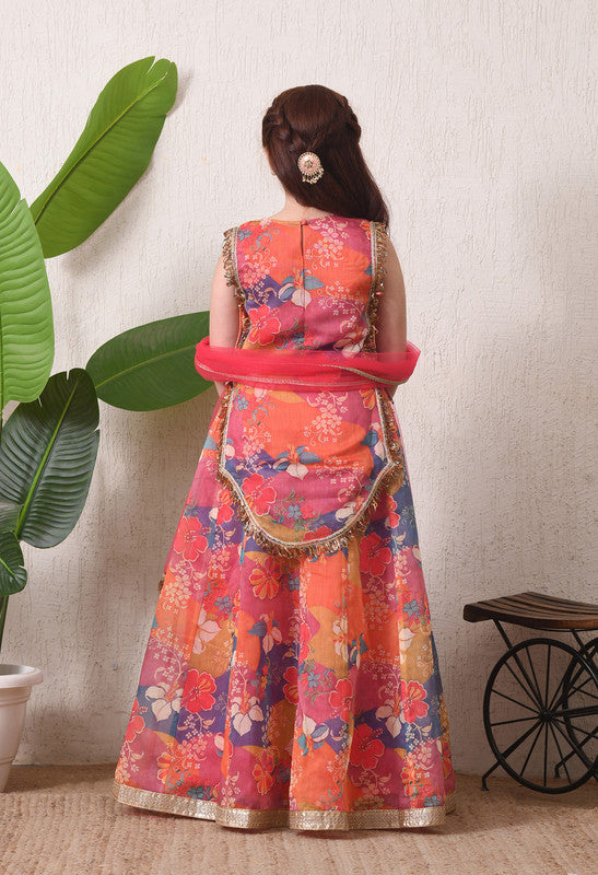 Indi Loom Couture Girls Multi Floral Printed Lehenga Choli with Net Dupatta ILLCD46