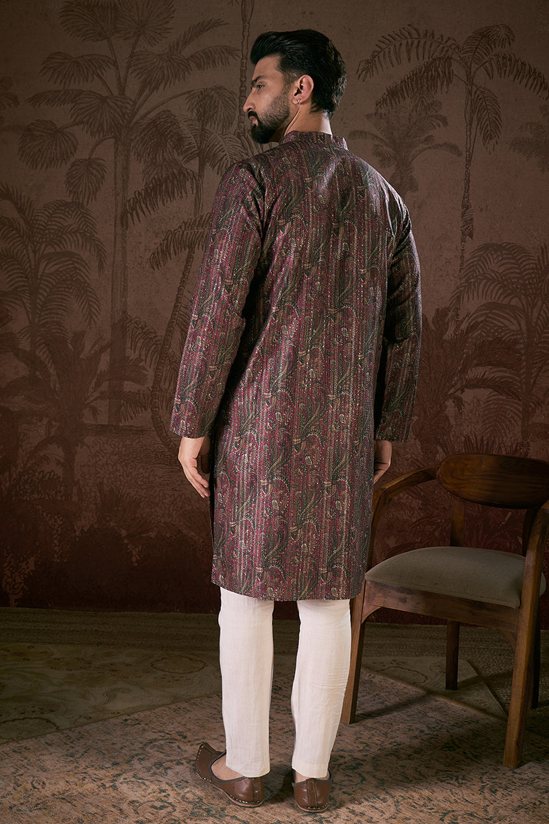 Purple Silk Blend Ethnic Motifs Printed Straight Kurta With Trouser MKSET1941