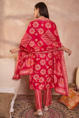 pink rayon blend floral printed straight kurta trouser with dupatta 