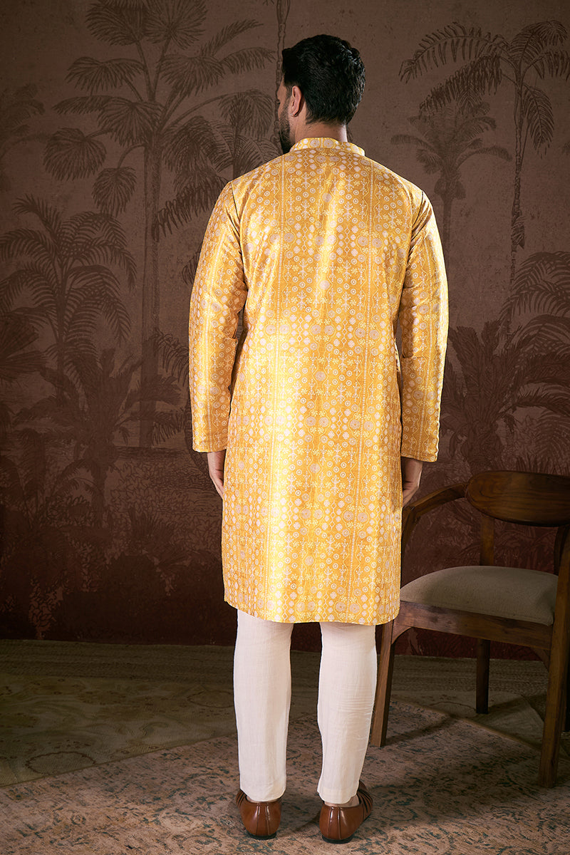 Yellow Silk Blend Floral Printed Straight Kurta MKU1948