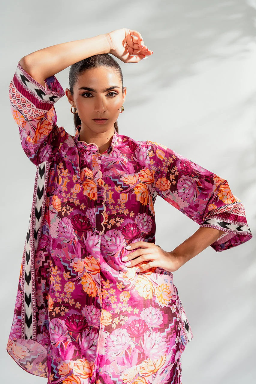 Women's Neck Embroidery Raw Silk Blend Co-Ords