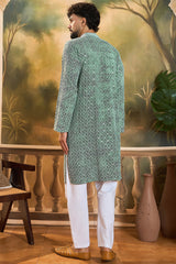 green viscose rayon shibori embroidered straight kurta with trouser