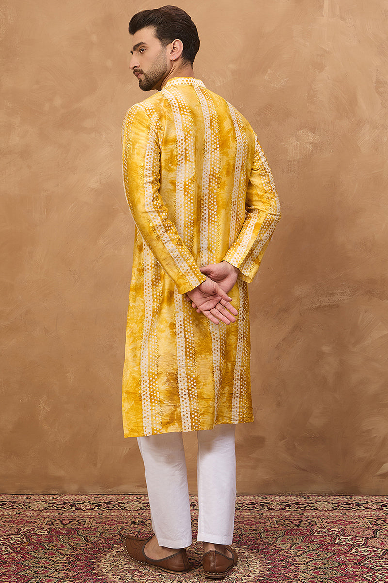 yellow silk blend shibori embroidered straight kurta