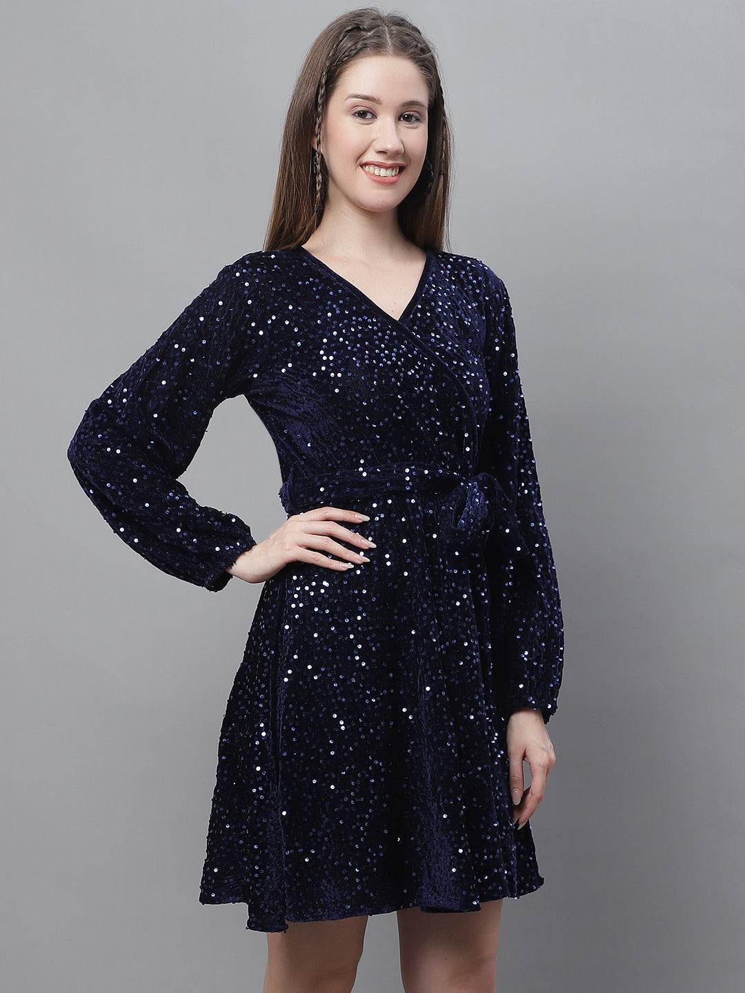 Womens Sequin Velvet A Line Dress