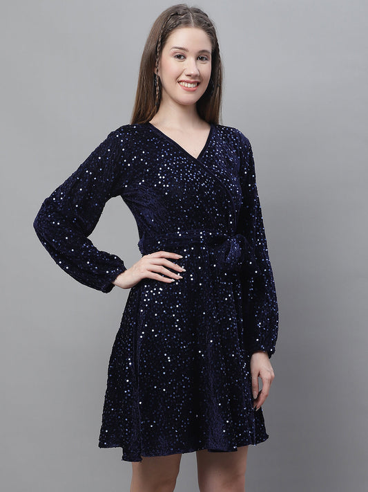 Womens Sequin Velvet A Line Dress