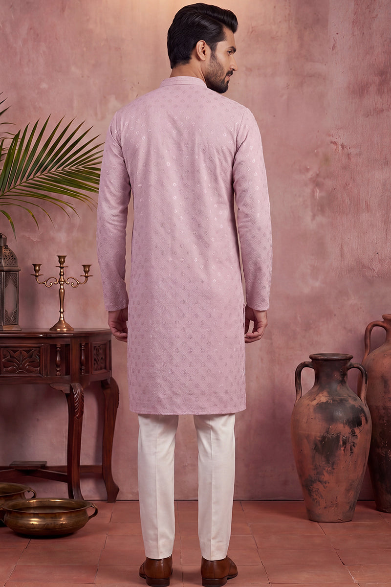 Purple Viscose Rayon Solid Embroidered Straight Kurta MKU1583