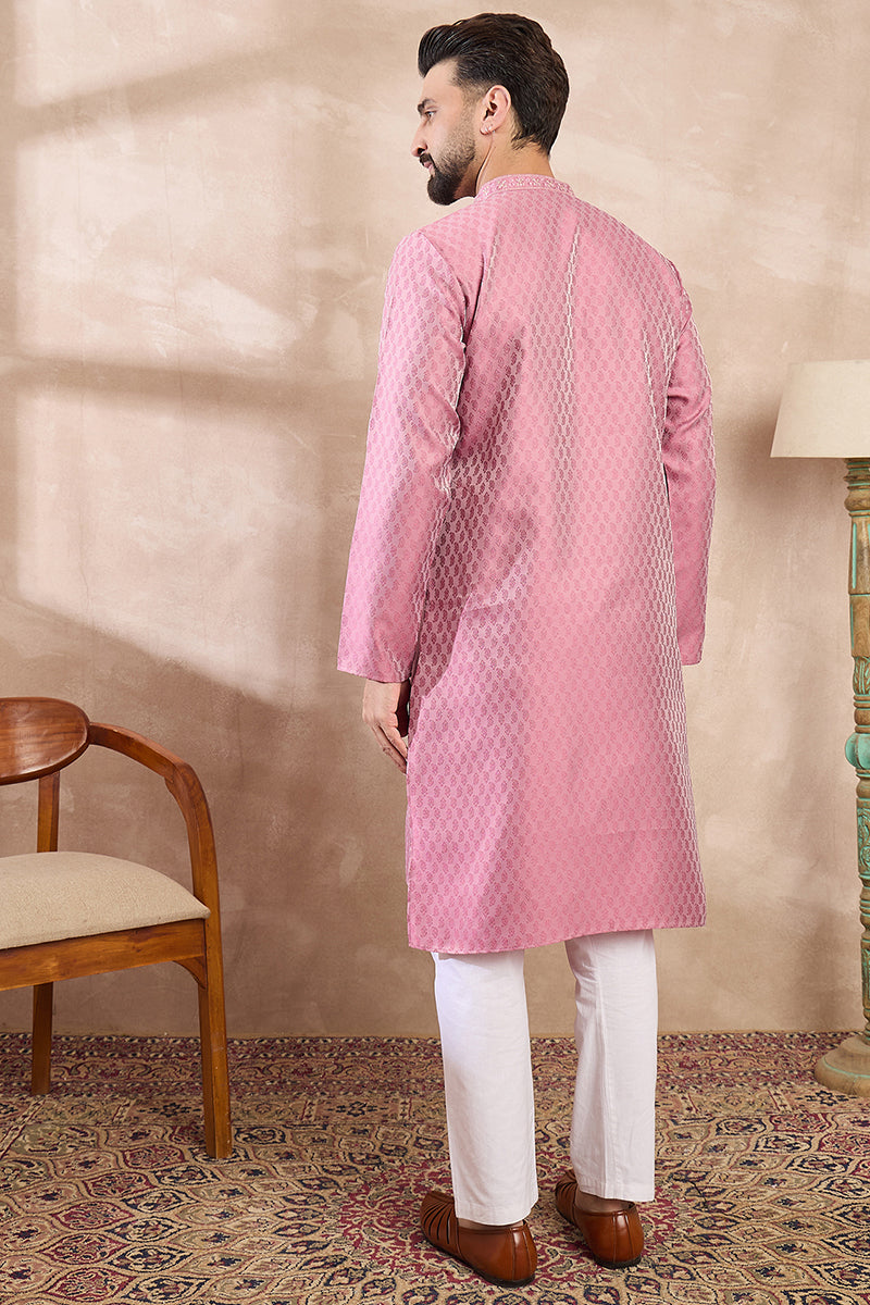 Pink Silk Blend Solid Woven Design Straight Kurta MKU1898