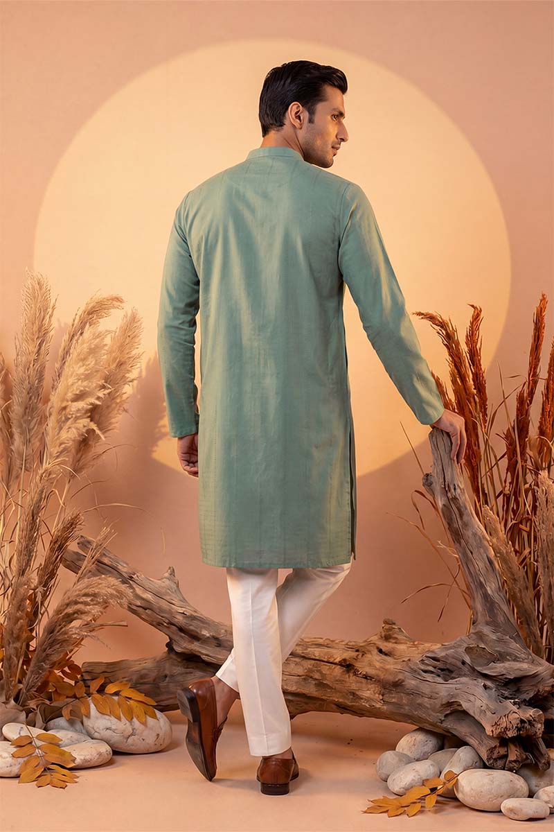 Mens Green Silk Blend Solid Solid Kurta MKU2221