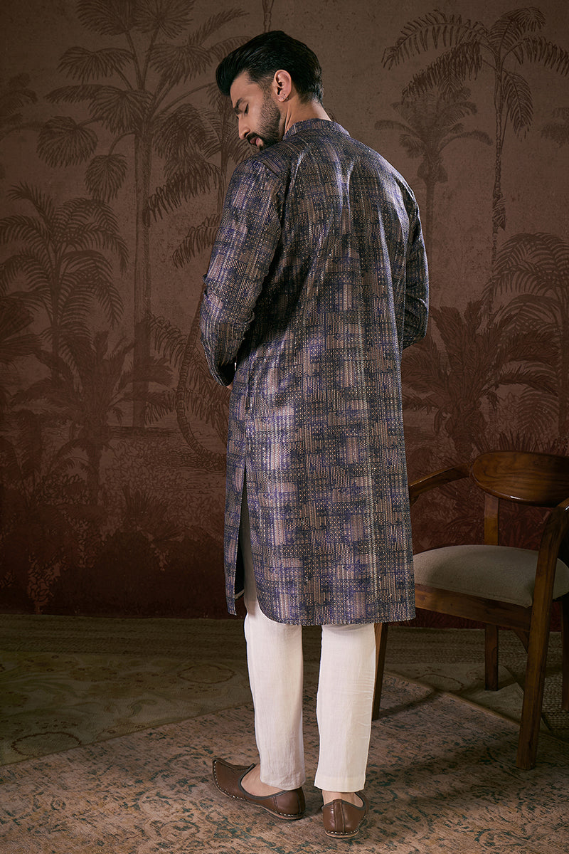 Violet Silk Blend Abstract Printed Straight Kurta MKU1909