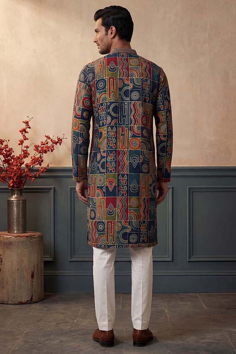 Viscose Rayon Multi Abstract Printed Calf Length Straight Kurta MKU1984