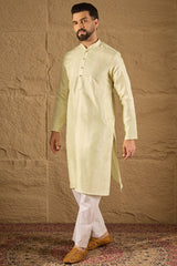 green silk blend solid embroidered straight kurta with trouser
