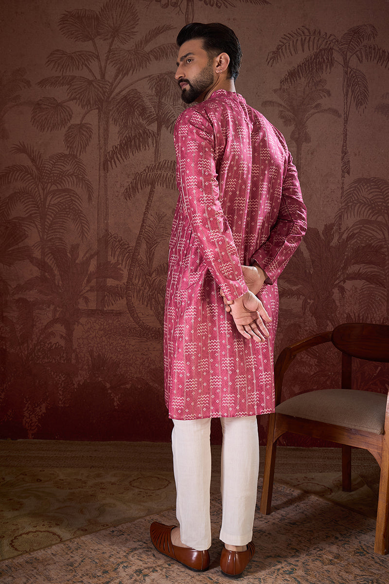 Pink Silk Blend Ethnic Motifs Printed Straight Kurta With Trouser