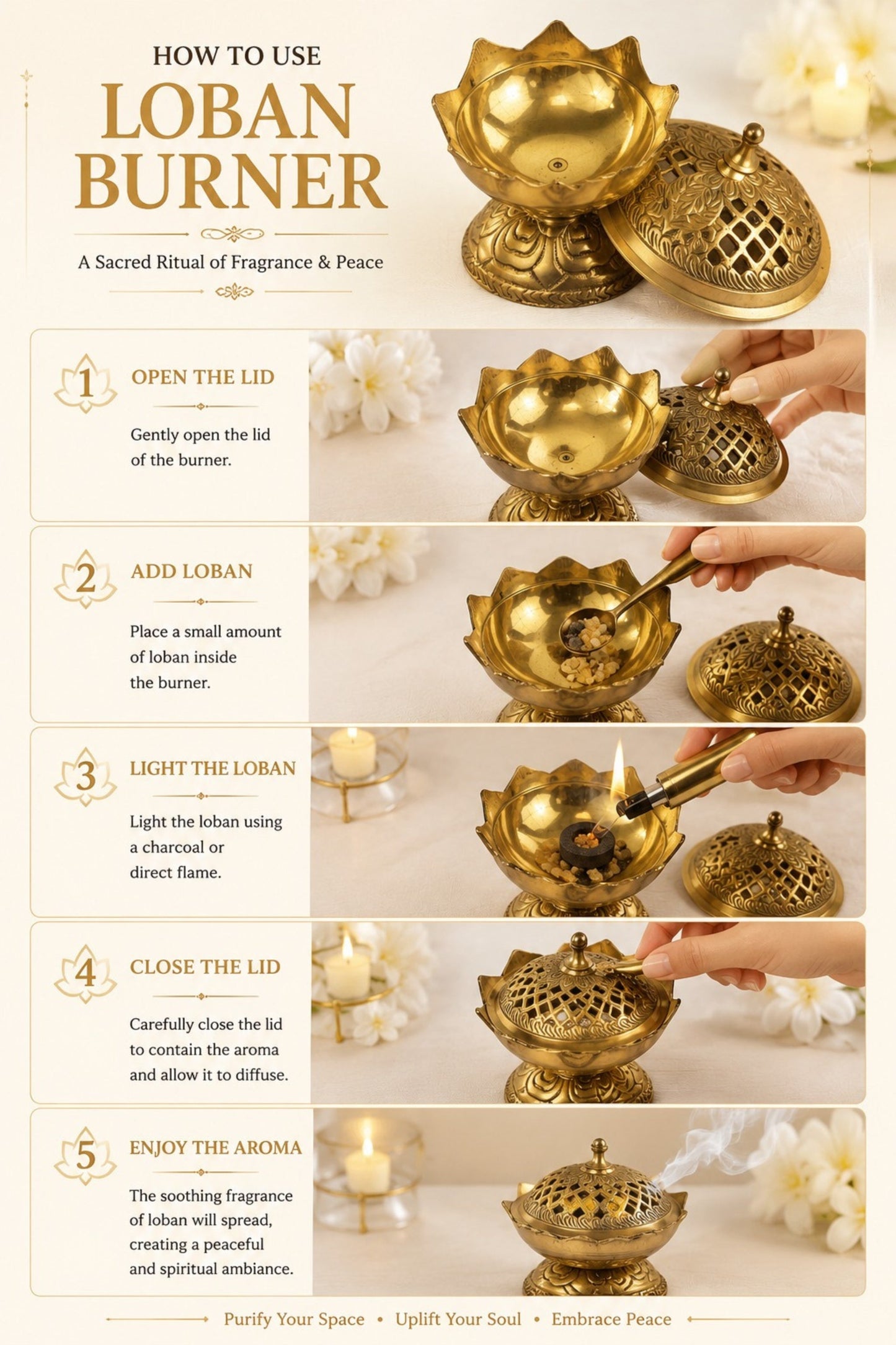 premium brass lotus loban burner with removable lid handcrafted brass dhoop dani for loban sambrani cups bakhoor resin incense dhoop decorative incense burner for home temple meditation gifting