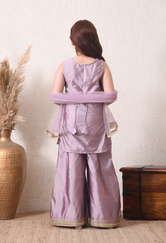 Indi Loom Couture Girls Lavender Embellished Kurta with Sharara & Dupatta Set ILKSD58