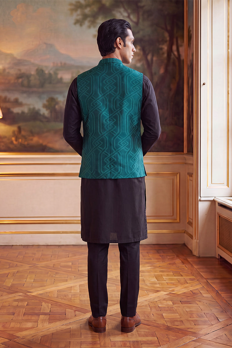 Mens Green Jacquard Woven Design Solid Koti MKOT1044