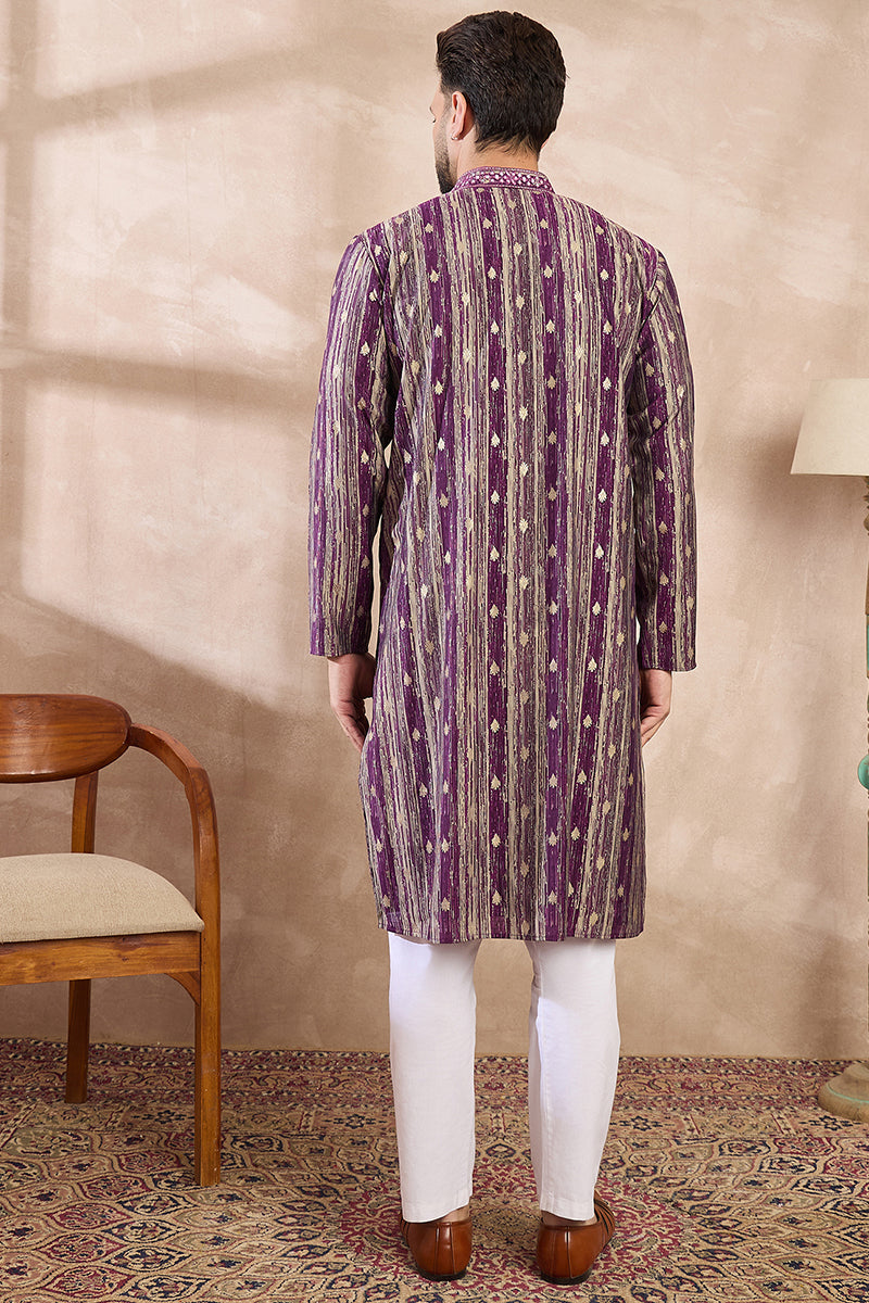 Purple Silk Blend Abstract Printed Straight Kurta