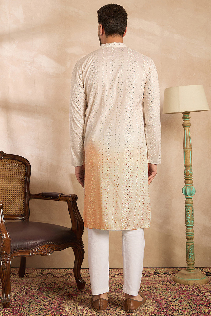 Peach Silk Blend Ombre Embroidered Straight Kurta Sets MKSET1724