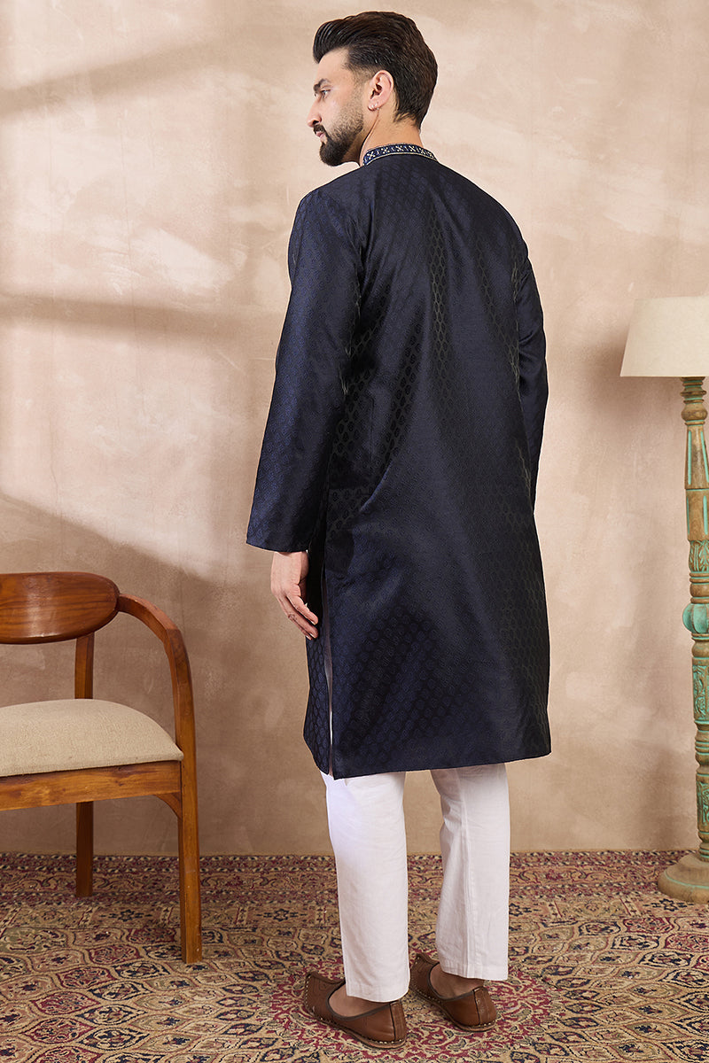 navy-blue-silk-blend-solid-woven-design-straight-kurta-with-trouser-mkset1853