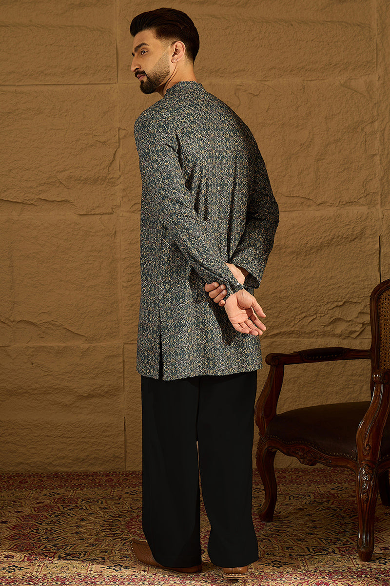 Navy Blue Viscose Rayon Geometric Printed Straight Kurta MKU1609
