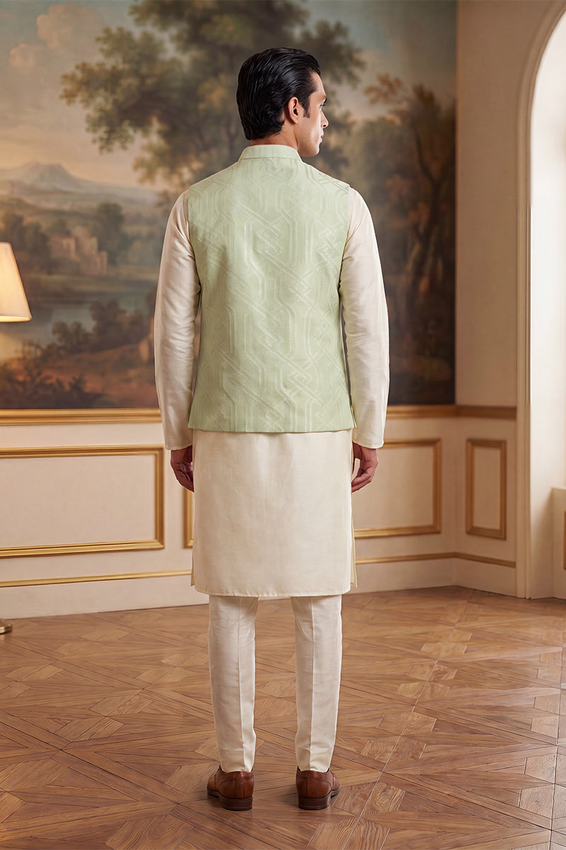 Mens Green Jacquard Woven Design Solid Koti MKOT1039