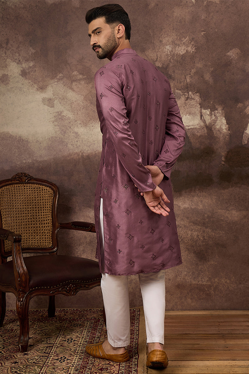 Mavue Silk Blend Solid Embroidered Straight Kurta with Trouser