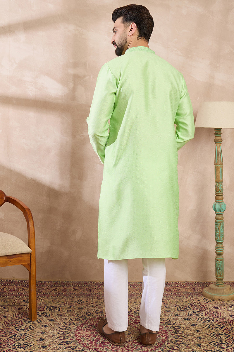 Green Silk Blend Solid Embroidered Straight Kurta With Trouser MKSET1727