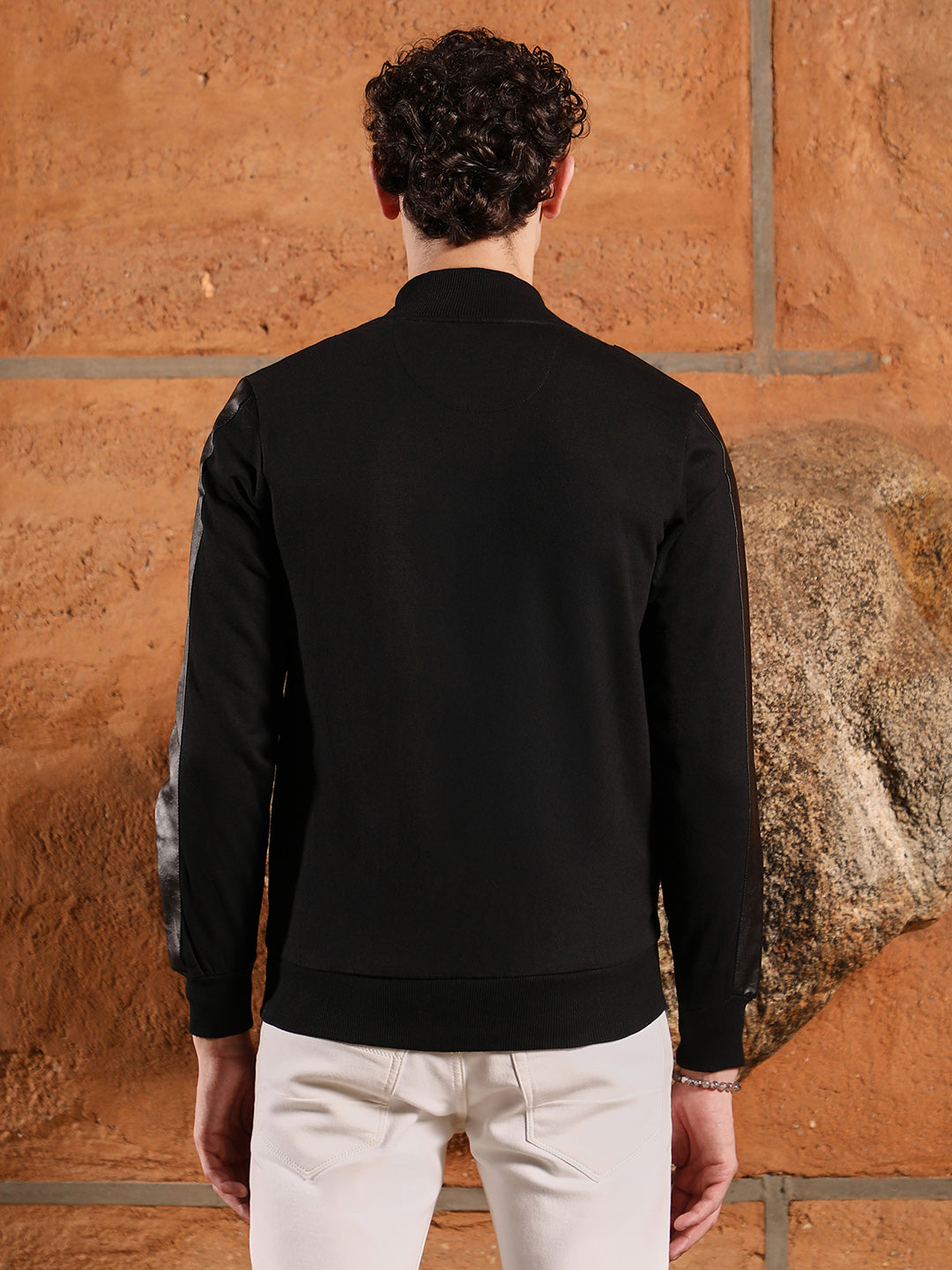 Mens Onyx Black Self Patch Bomber Jacket